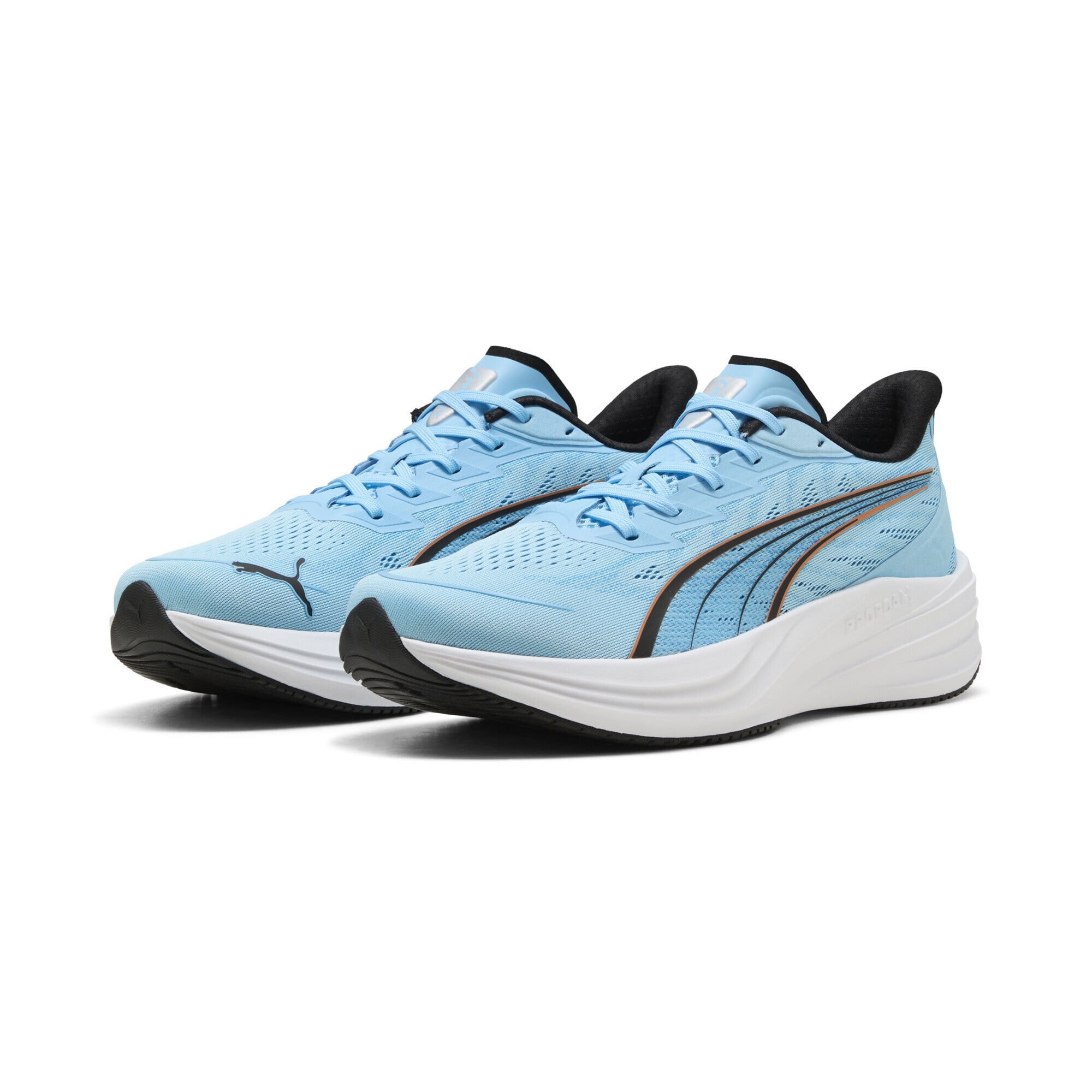 Trainingsschuh PUMA "Darter Pro 2 Laufschuhe Erwachsene", Gr. 43, vibrant blau weiß silber metallic, Obermaterial: Synthetik, Textil; Futter: Textil; Innensohle: Textil; Laufsohle: Gummi, Schuhe