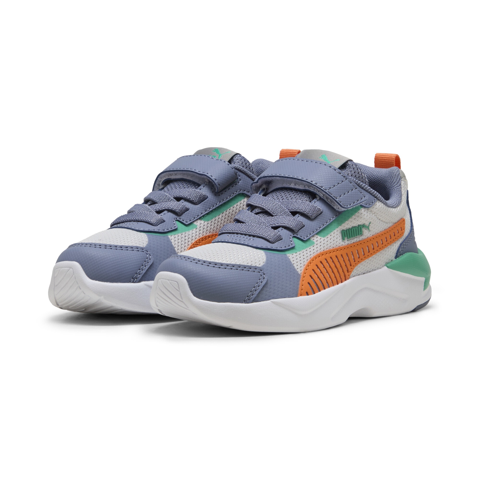 Sneaker PUMA "X-Ray 3 Sneakers Kinder", Kinder, Gr. 35, feather gray melon glow sky vibrant grün orange, Obermaterial: Synthetik, Textil; Futter: Textil; Innensohle: Textil; Laufsohle: Gummi, Schuhe Sneaker