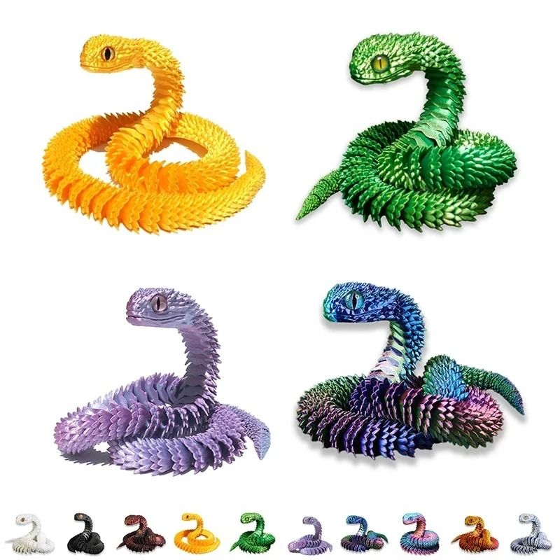 3D Printed Articulated Snake Figure Bush Viper Dragon Toy 1