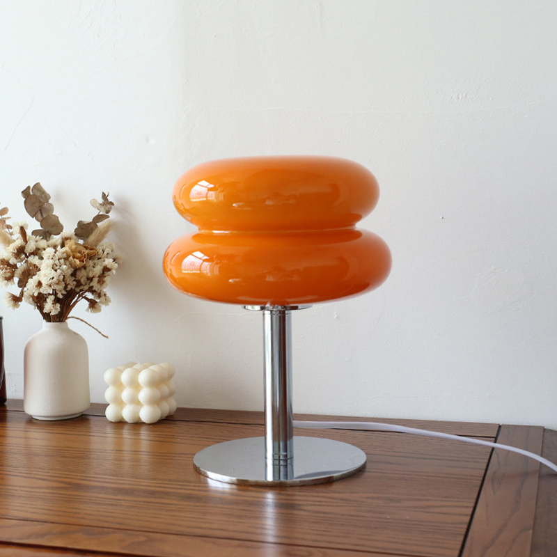 Macaron Glass Table Lamp With Trichromatic Dimming, Eye Protection Night Light, Perfect For Living Room Bedroom Decor orange