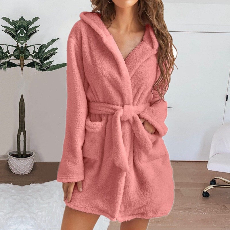 Fluffy Plush Pyjamas, Sexy Winter Women Bath Robe, Hooded Dressing Gown, Solid Color Warm Bathrobe Female Loungewear sky Blue xxxl
