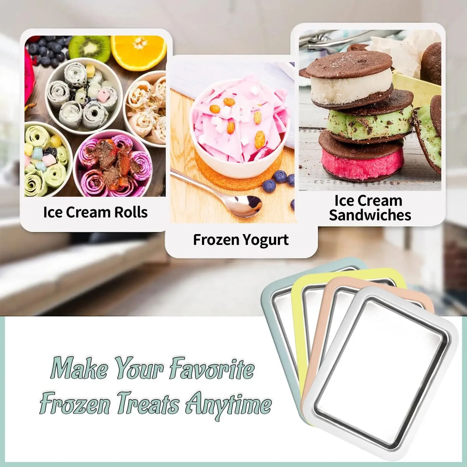 Rolled Ice Cream Maker Pan With Scrapers For DIY Frozen Desserts pink