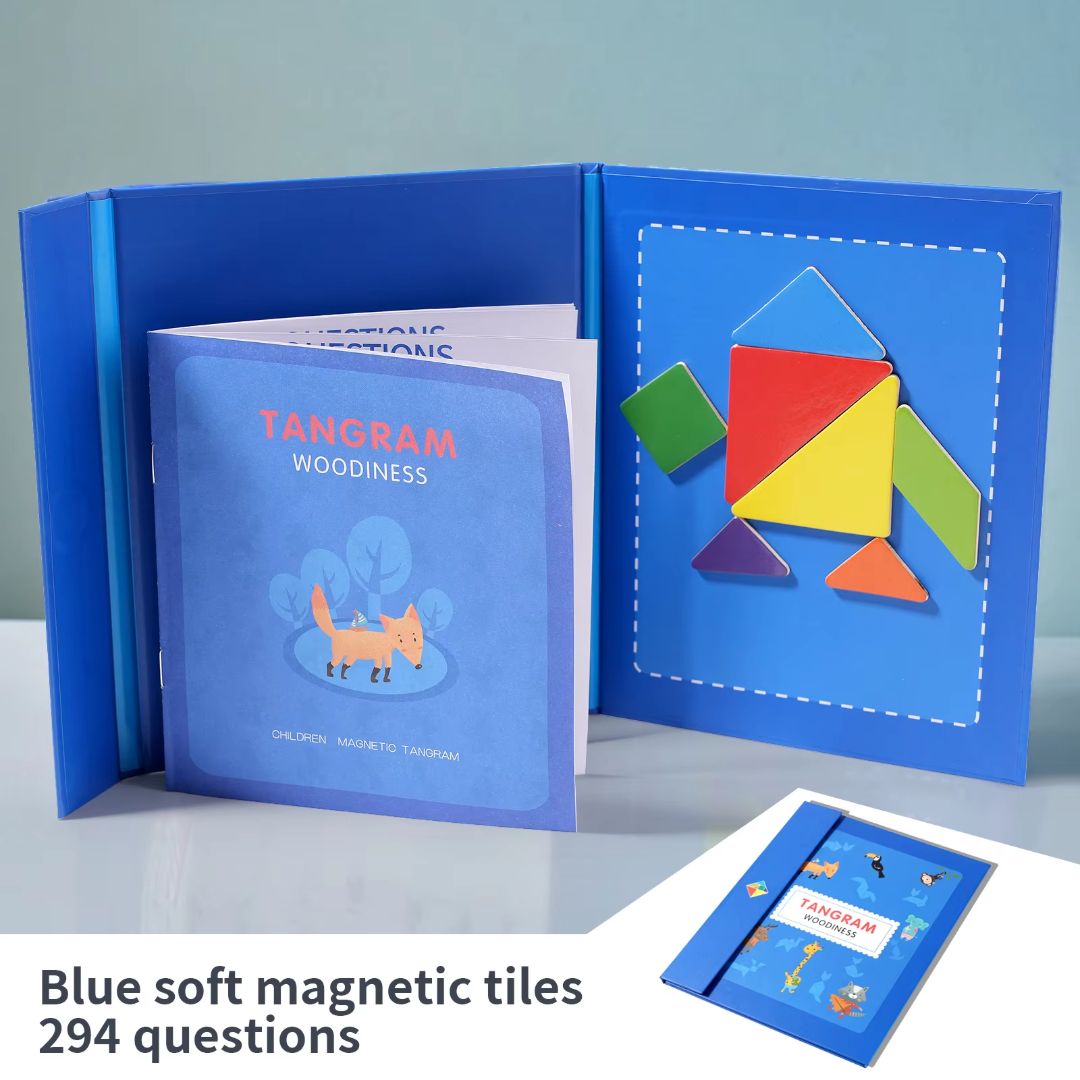 Portable Magnetic Tangram Puzzle Montessori Puzzle Book With Wooden Pieces (Travel Friendly) pink small