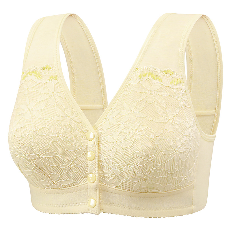 Comfortable Soft Cotton Bra, Thin Cup Front Buckle, Lace No Underwire Vest For Elderly Women, Extra Large Size green1 105