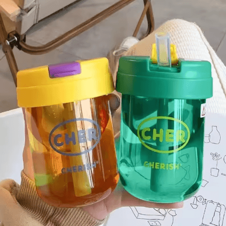 330ml Mini Kids Straw Water Bottle Cute Leakproof And Anti Fall Portable Sports Drink Cup green Brush 330ml