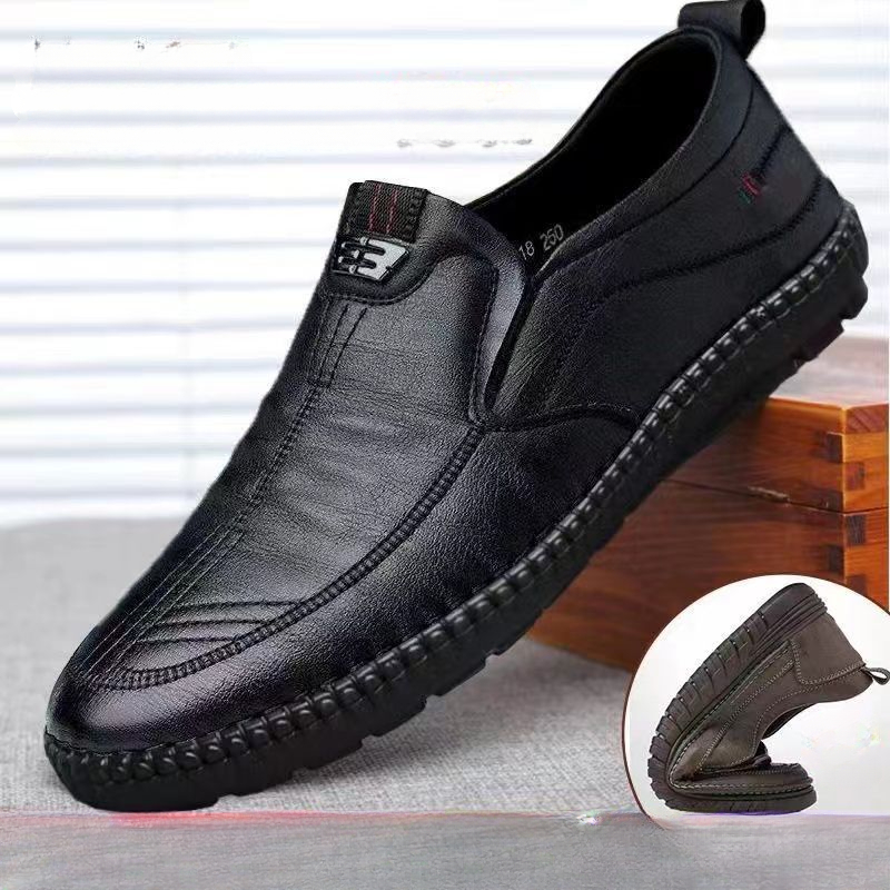 Non Slip Walking Flats, Mens Leather Loafers, Breathable Outdoor Slip On Casual Shoes For Male, Work Office Driving black 41