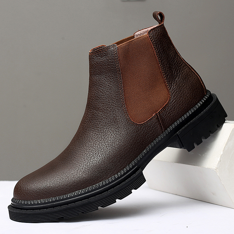 High Quality Genuine Leather Men Chelsea Boots, Slip On Casual Footwear, Vintage Ankle Boots black no Fur 41