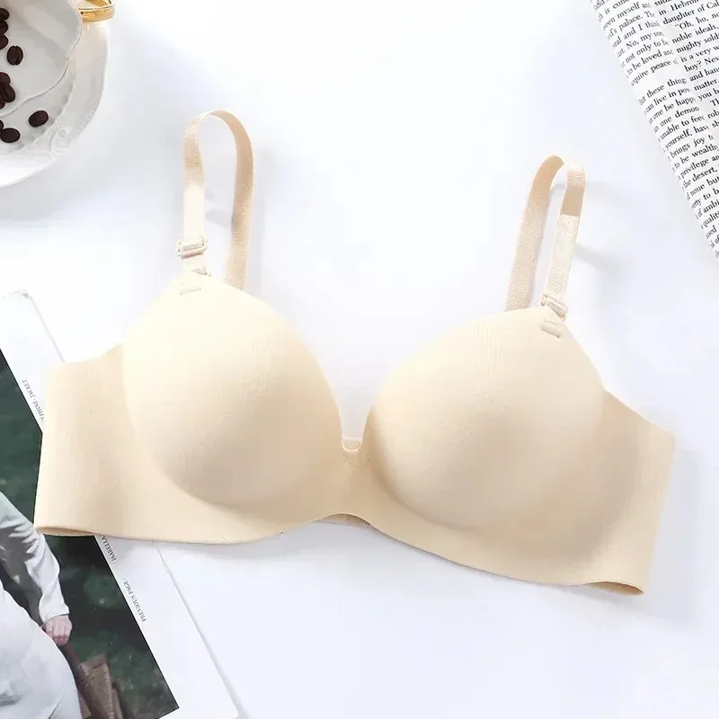 Sexy Push Up Women Seamless Bra Bralette No Wire, Breathable Wireless 3 4 Cup Lingerie For Girls beige b 36