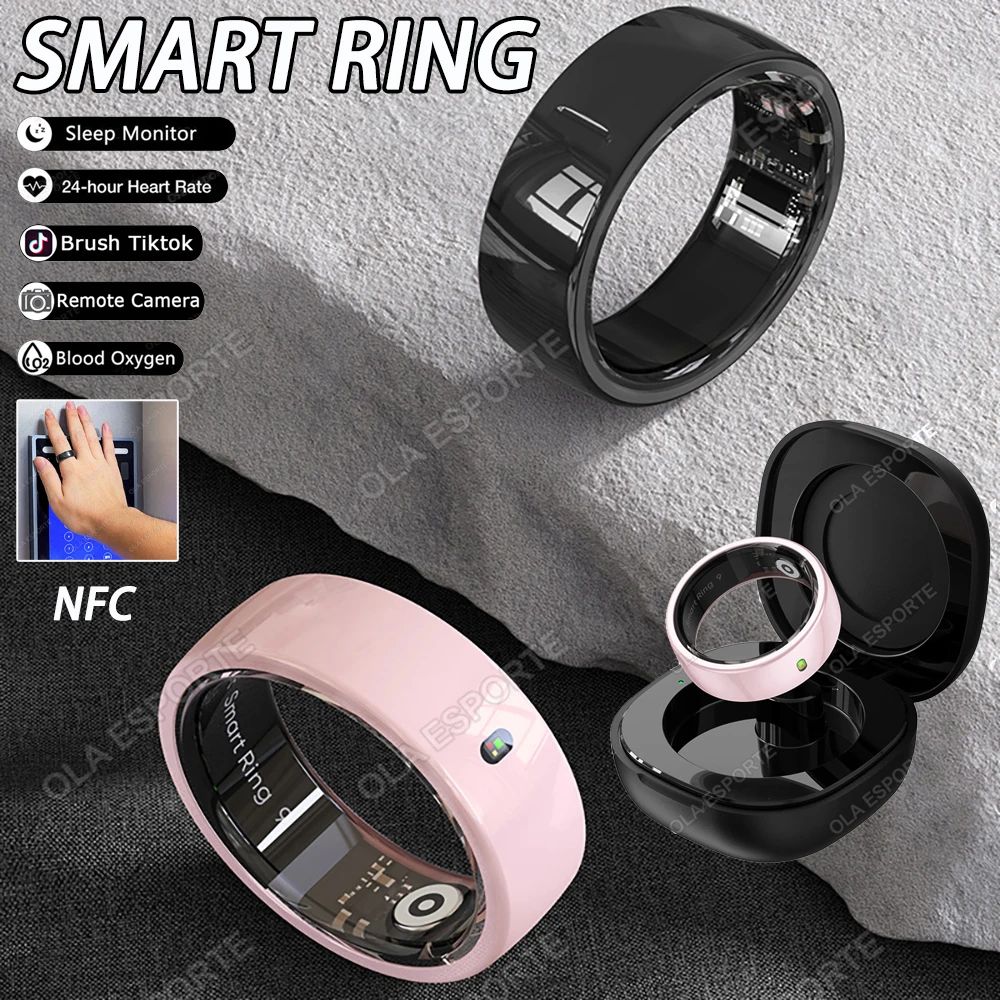 NFC Ceramic Smart Ring LED Gesture Control Health Sport Tracker pink 9