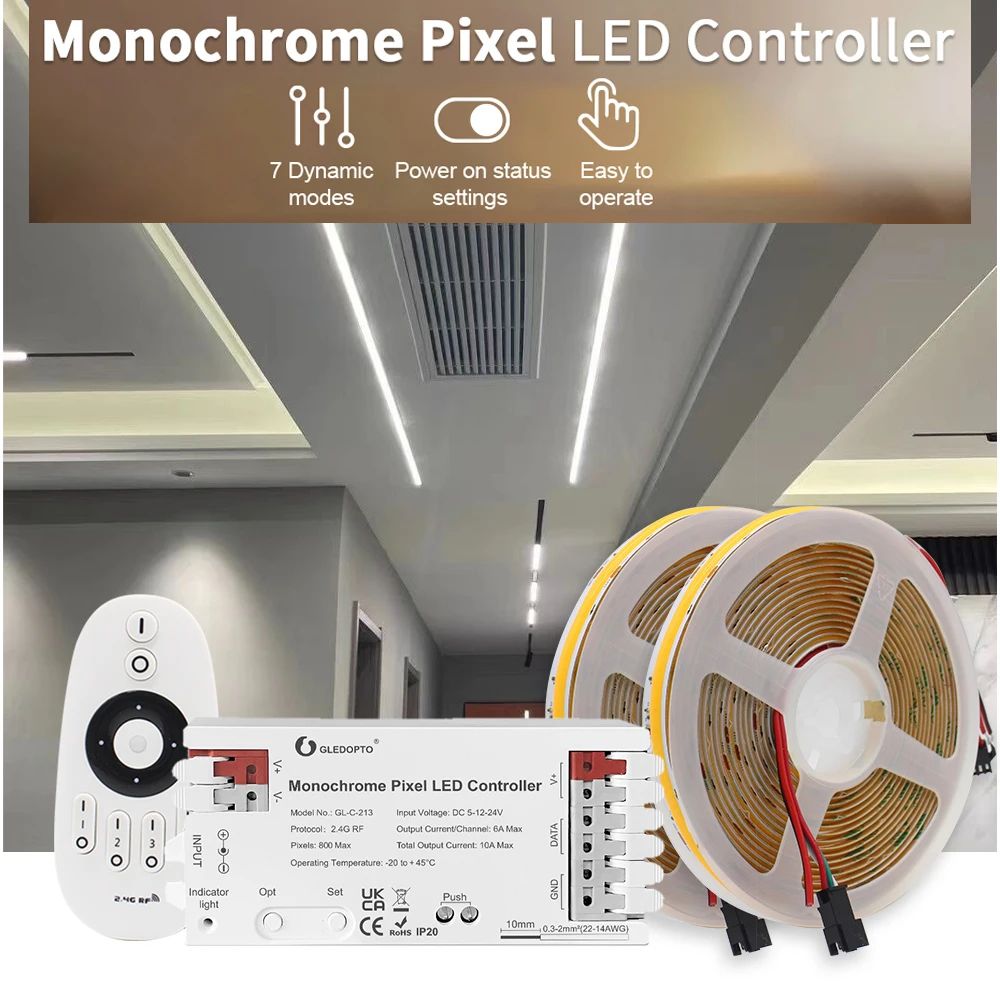 WS2811 COB Running Water LED Strip Light 24V With RF Remote Control 200w Power Supply