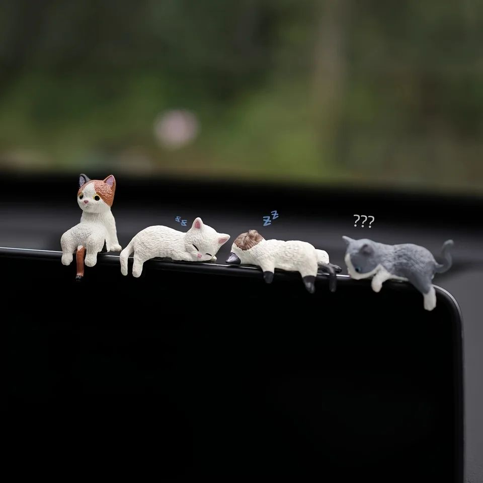 Sleepy Cat Car Ornament Set (4PCS) Cute Cat Car Ornament For Car Dashboard Decor & Rearview Mirror Decoration Sleepy Cat Car Ornament Set (4PCS) Cute Cat Car Ornament For Car Dashboard Decor & Rearview Mirror Decoration