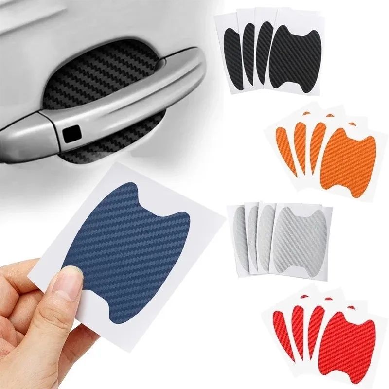 Carbon Fiber Car Door Handle Scratch Protector 4 Piece Car Door Protection Film For Exterior Styling & Paint Defense 4pc Orange