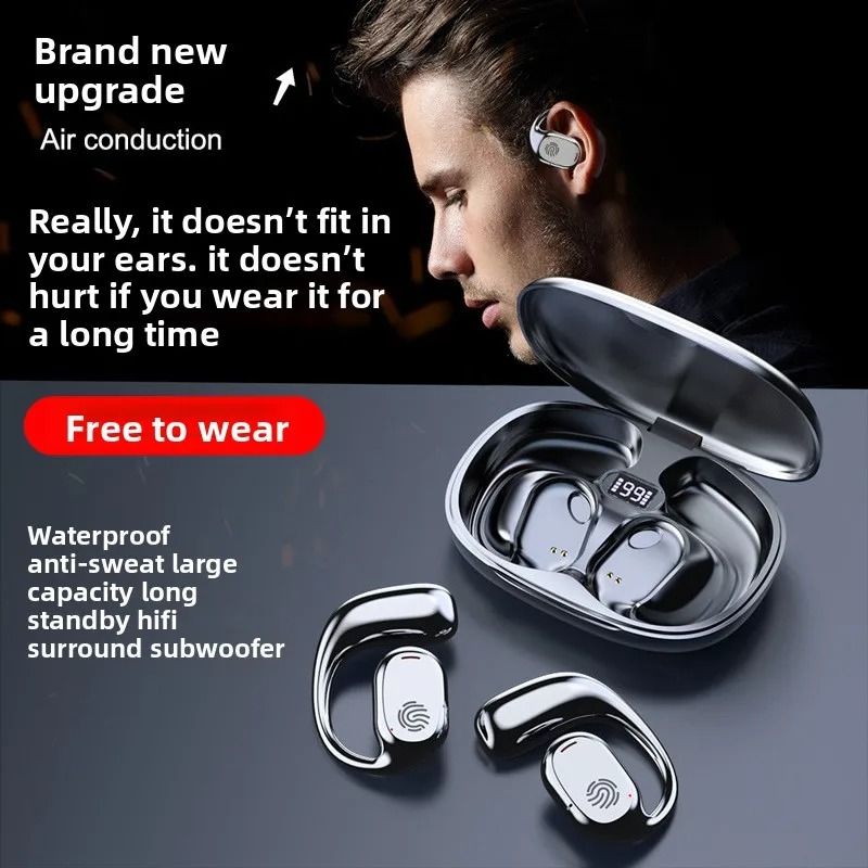 Wireless Sports Earphones With Ear Hooks And Dual Display skin Tone