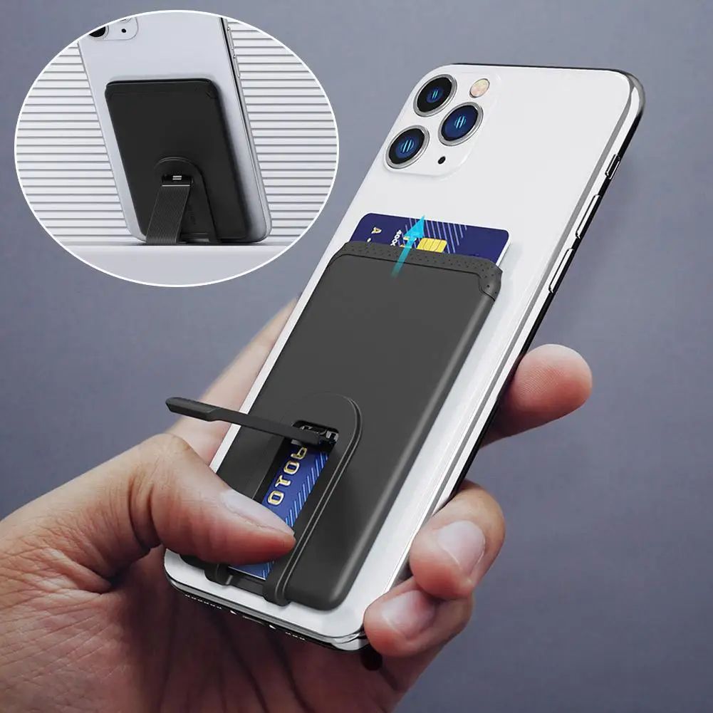 Portable Silicone Phone Wallet Stand Slim Foldable Stick On Card Holder With Kickstand For IPhone & Smartphones 1 Pc