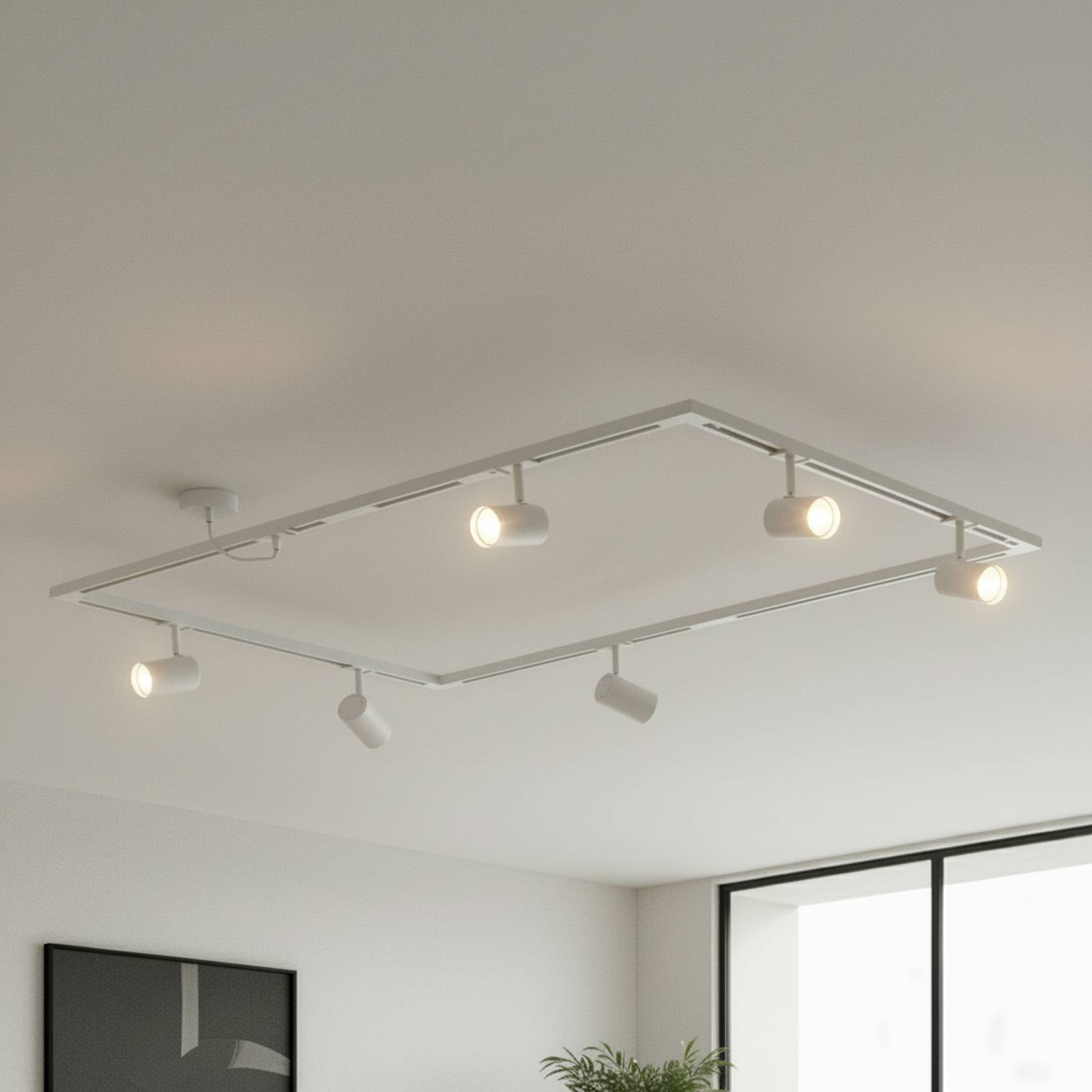 Lindby Schienensystem Linaro, GU10, 6-flg., weiß, O-Form Linaro, weiß / opal, für Wohn- / Esszimmer, Aluminium, Modern