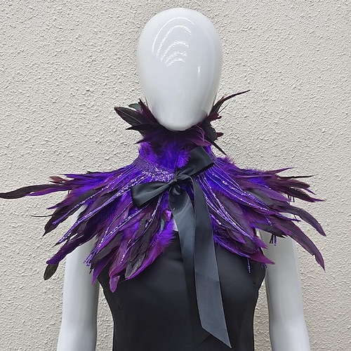 Carnaval 2026 Accessoires de Carnaval de Rio Samba Cape Femme Plumes Arc-en-ciel avec Franges à Paillettes Châle en Plumes Colorées avec Lien en Ruban Costume de Performance Festival Brésilien