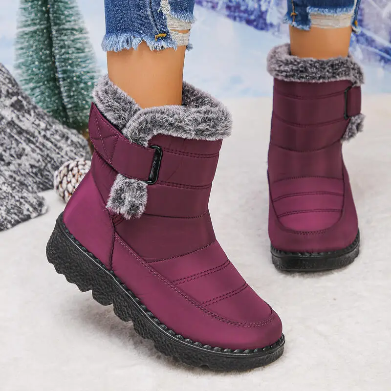 Retro-Schneestiefel aus wasserdichtem Stoff für Damen, 2025, Winter, warm, kurz, Plüsch-Stiefeletten, lässig, rutschfest, Wanderschuhe, Größe 43