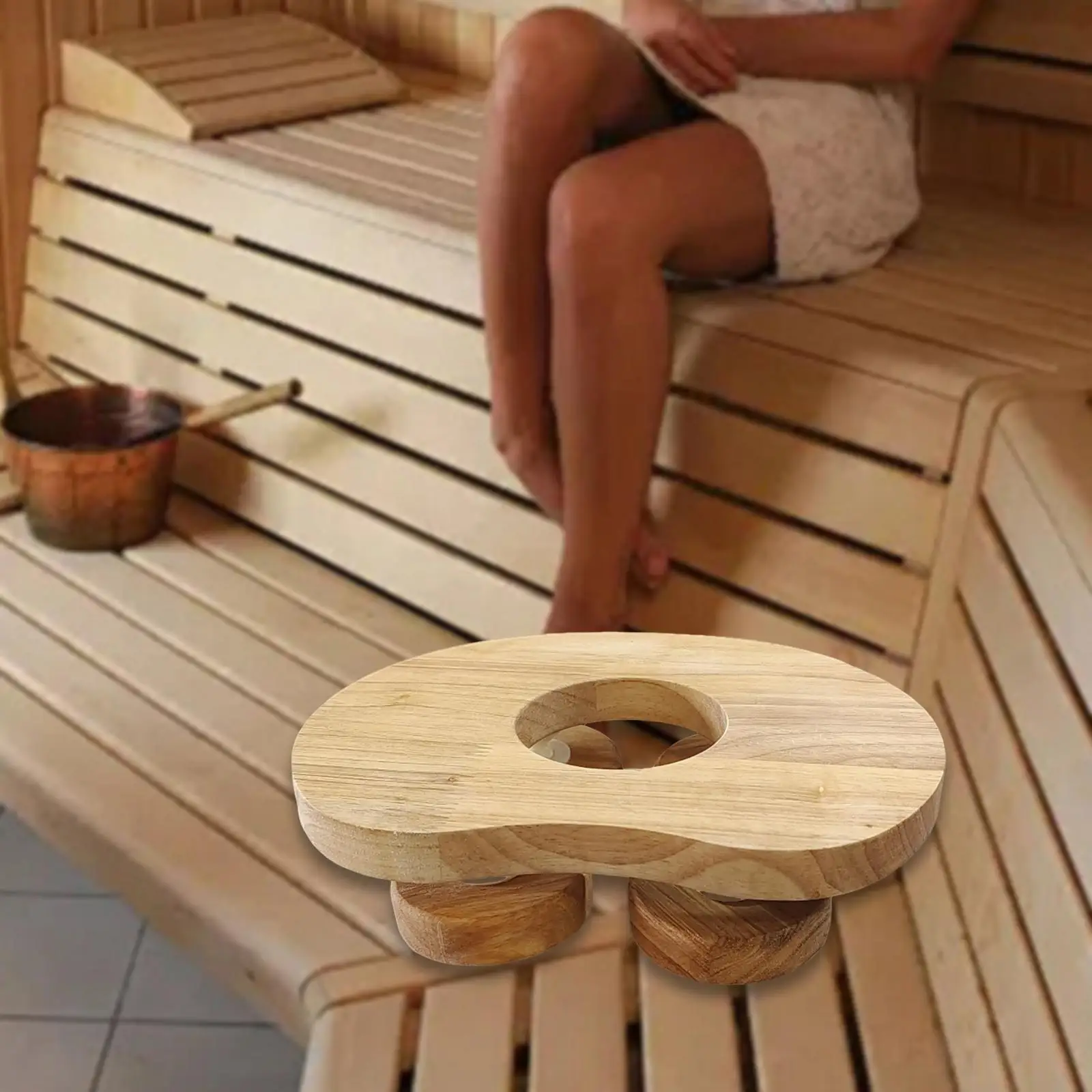 Sauna-Kopfstütze aus Holz mit drehbarer Scheibe, moderne, ergonomische, leichte Rückenlehne