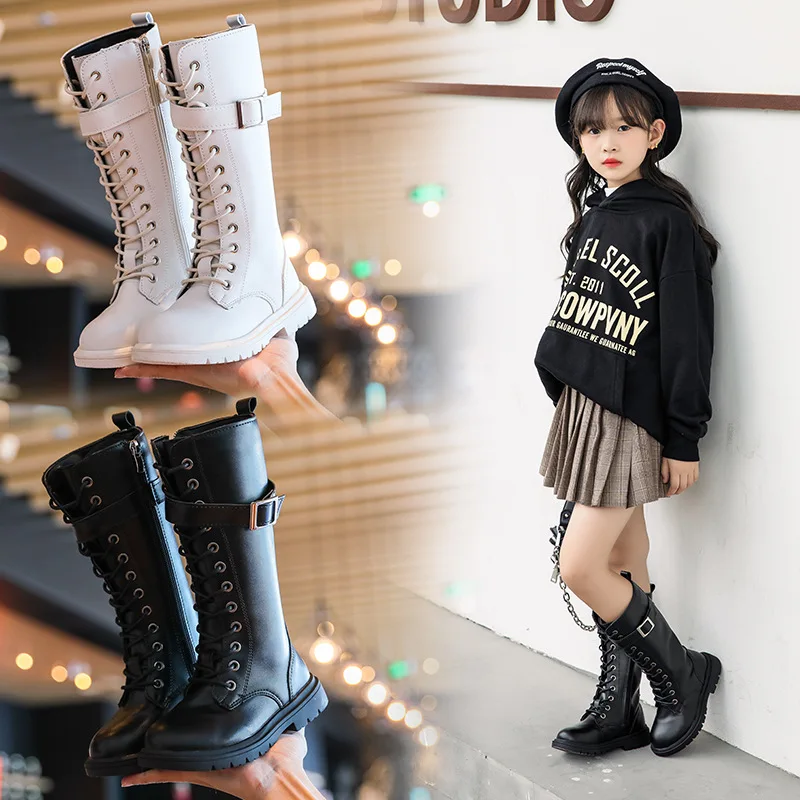 Herbst Neue Mädchen Lange Stiefel Hohe Einzigen Stiefel Prinzessin Pu Leder Stiefel Mode Heißer Wasserdicht Kühlen Alle-spiel 27-37 Kinder Schuhe