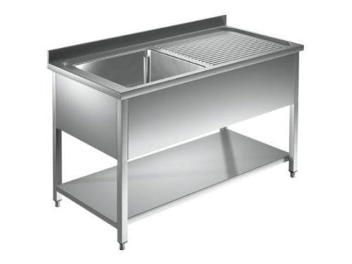 VM Europa Edelstahl Spültisch 1 Becken links, mit Grundboden, mit Aufkantung, Premium: 160 x 60 cm / mit Aufkantung / verschweißt Image