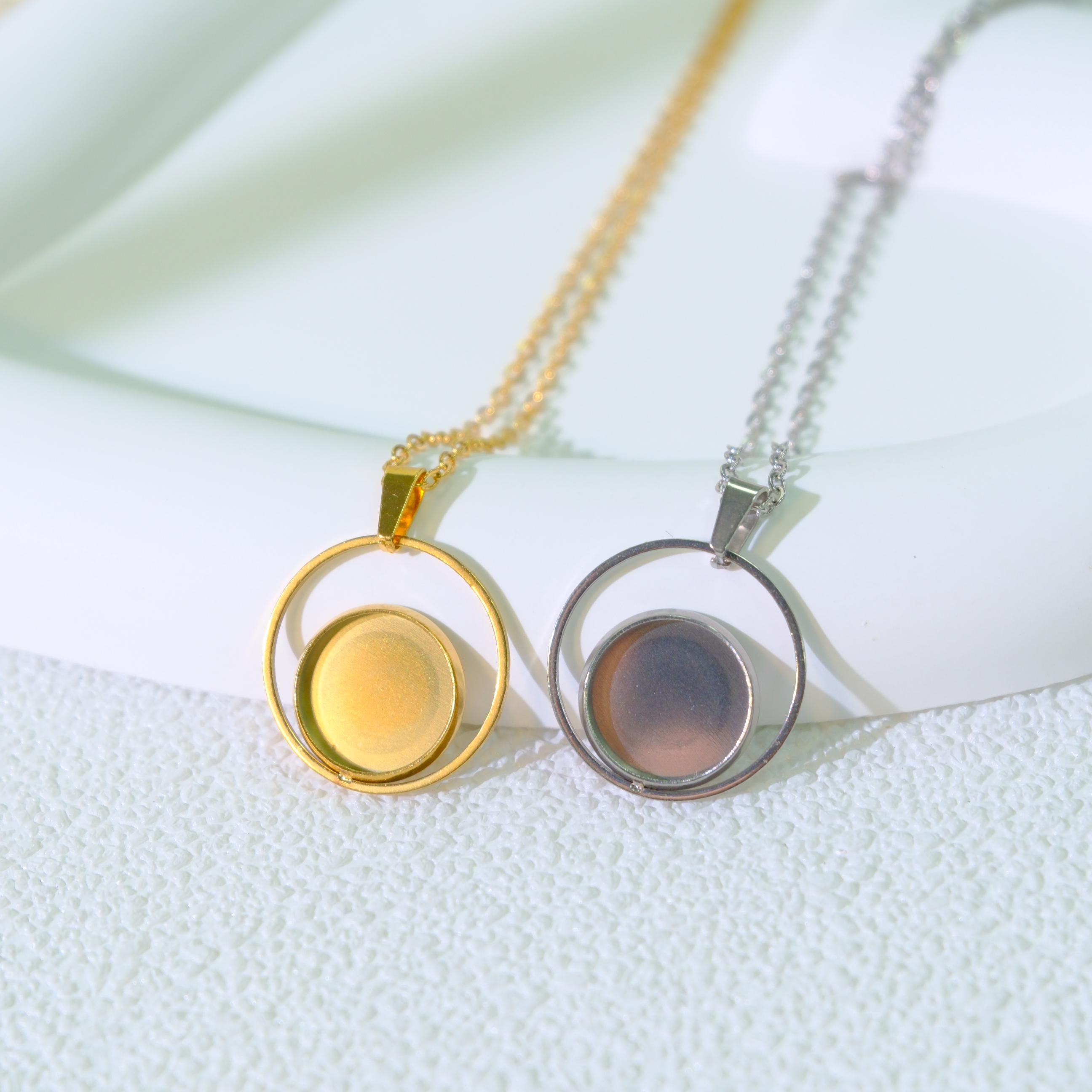 10 set di catene rotonde in acciaio inossidabile da 12 mm, castoni per pendenti, impostazioni per cabochon in vetro, vassoio per base pendente