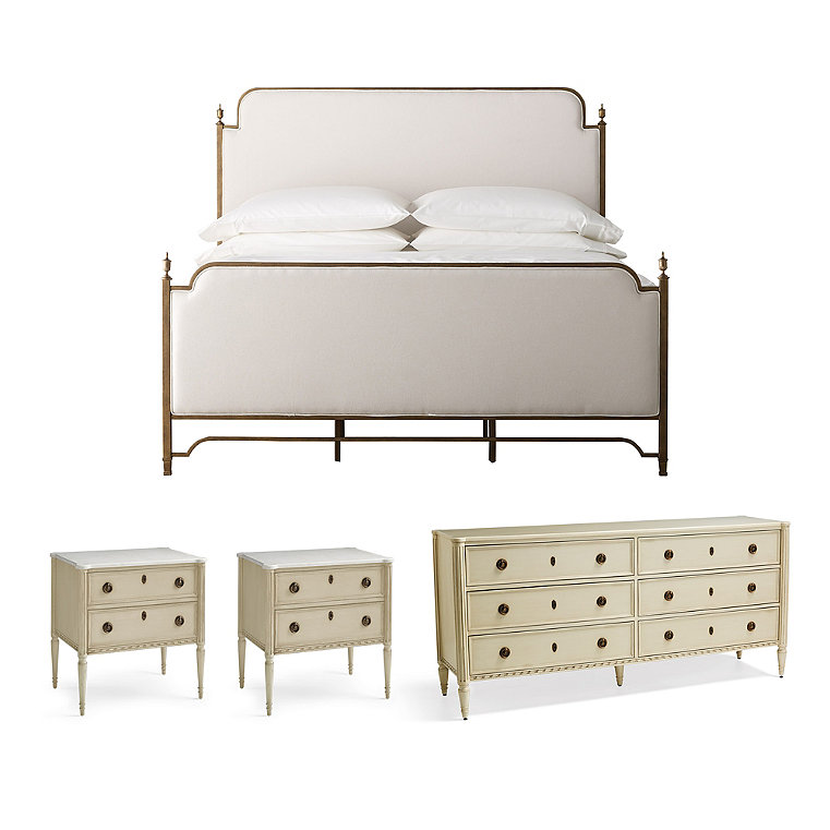 Whitby/Etienne Bedroom Set in French Linen - King, Bed, Two Bedside Chests - Frontgate