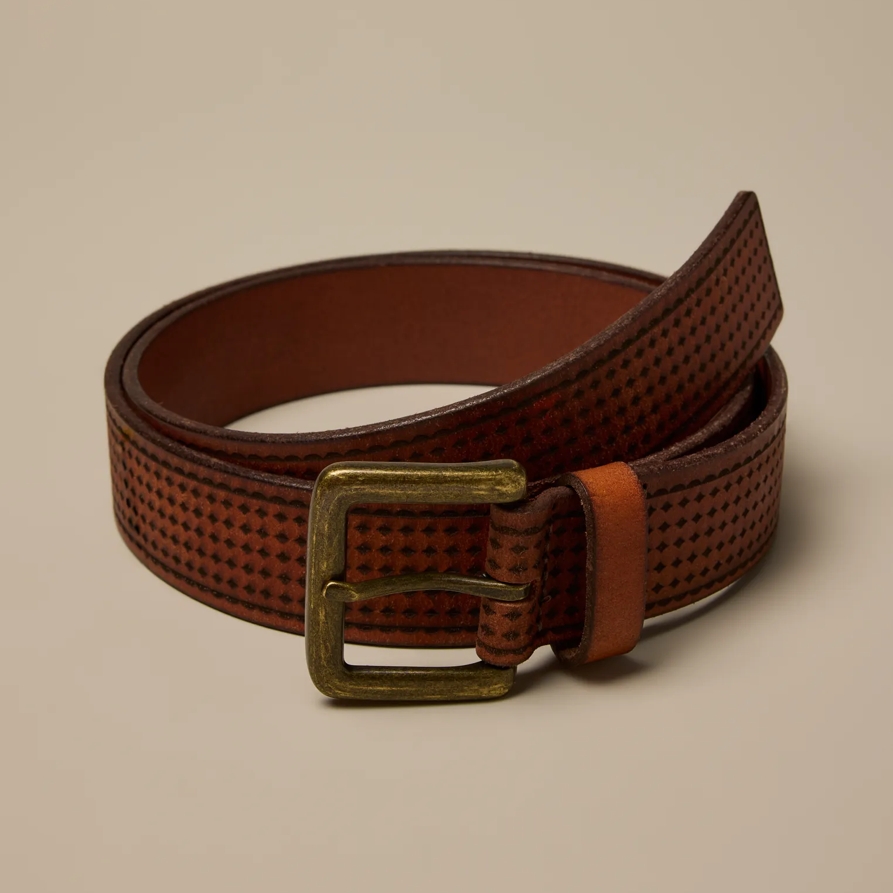 Lucky Brand Diamond Debossed Leather Belt - Men's Accessories Belts in Tan, Size 36