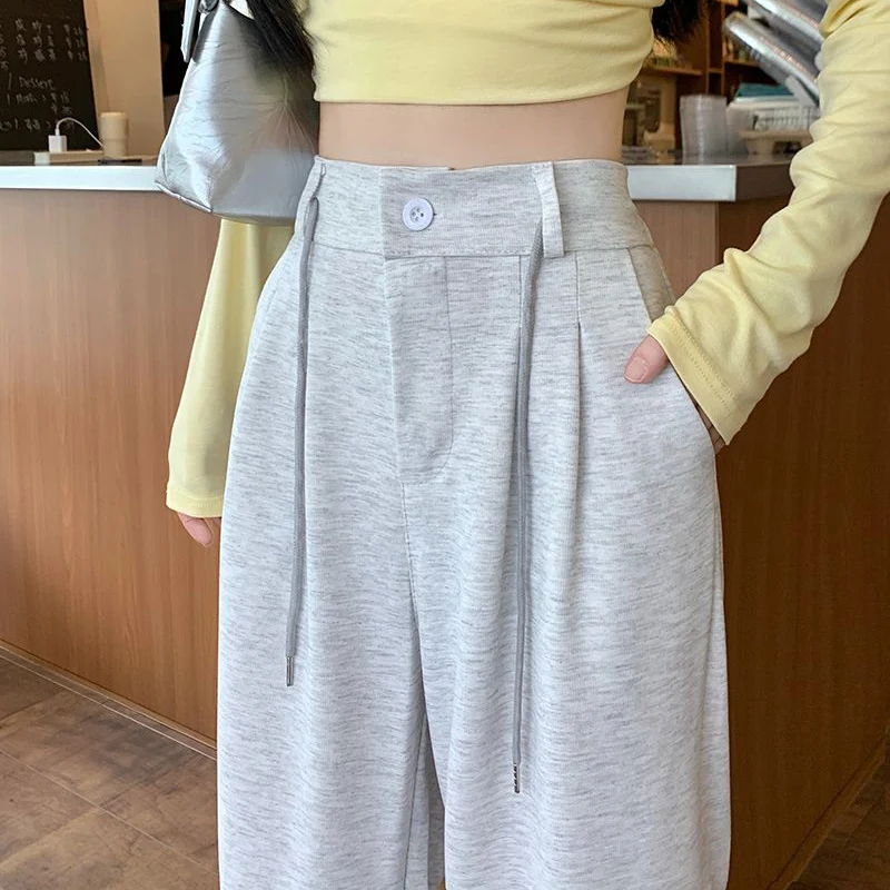 2025 dame Klassische Grau Hohe Taille Hose Frauen Solide Mode Lose Hosen Koreanische Neue Mädchen Gerade Bein Casual Hosen Image