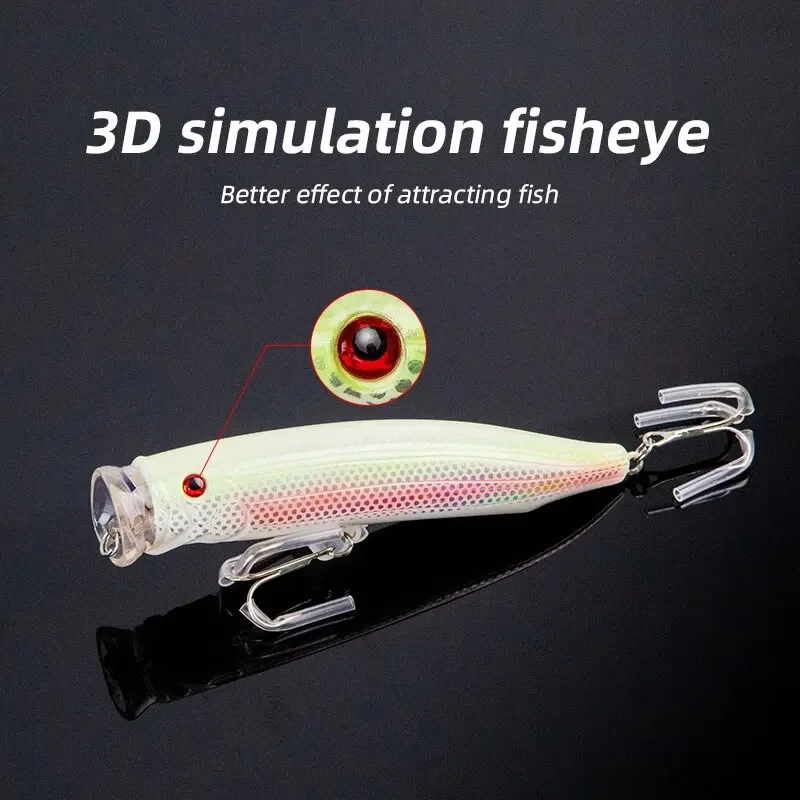 Popper-Angelköder, 1 Stück, 120 mm, 30 g, Topwater-Popper-Köder, Laserbeschichtung, 3D-Fisheye mit 2 Drillingshaken für Bass, Forelle, Hecht, Wobbler Image