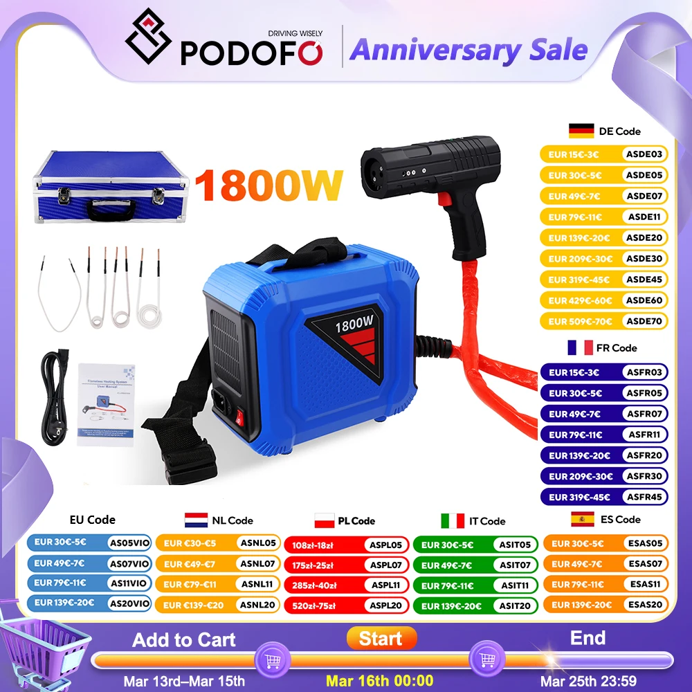 Podofo 1800 W Split-Typ tragbare Induktionsheizung, flammenlose Induktion, Handinduktions-Bolzenheizungswerkzeug für die Autoreparatur Image