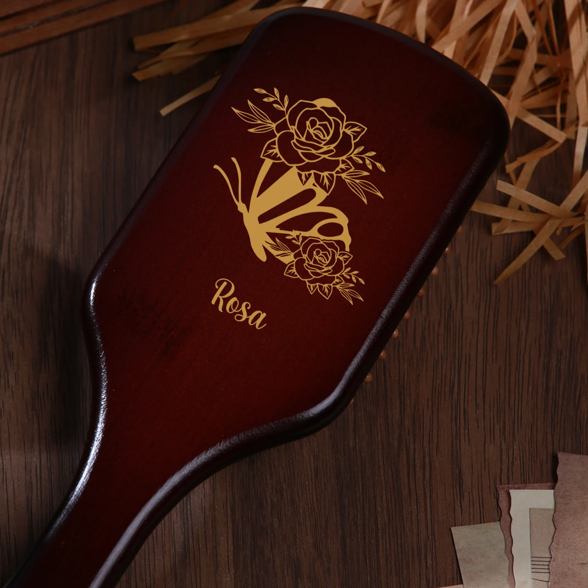 1 STÜCK individueller Name Blumen und Schmetterlinge Luftkissen Haarkamm Set für Brautjungfer/Hochzeit/Feier/Geburtstag/Weihnachtsgeschenk Image