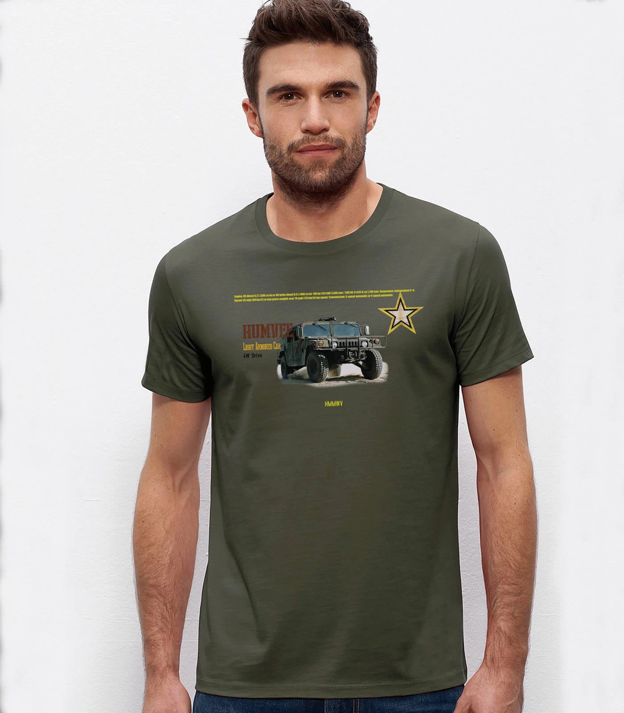 US Army Militärfahrzeug Humvee Light Armored Car T-Shirt 100 % Baumwolle O-Ausschnitt Kurzarm Sommer Casual Herren T-Shirt Größe S-3XL