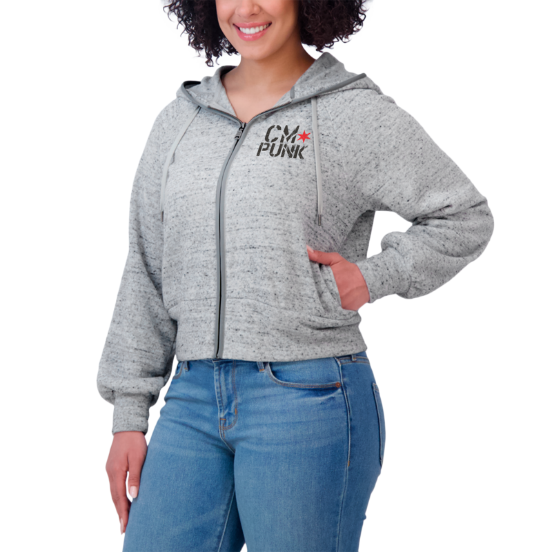 "Damen-Hoodie von WEAR by Erin Andrews, grau, CM Punk, gesprenkelt, durchgehender Reißverschluss" Image