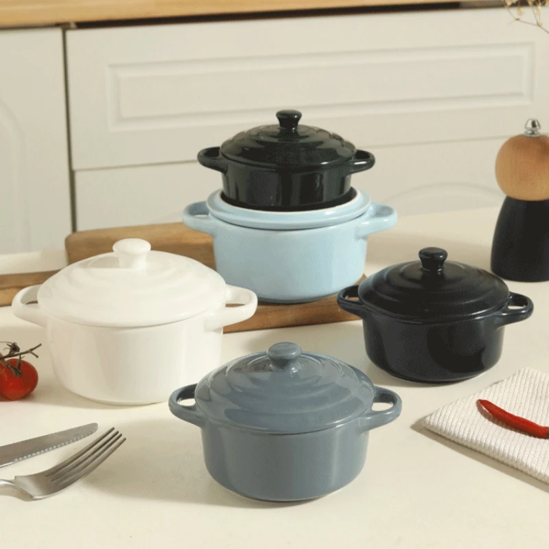 Cuisson en céramique avec couvercle bol à oeufs à la vapeur, marmite à ragoût à la vapeur, bol à Double oreille, bol de cuisson, marmite à soupe à ragoût domestique, vaisselle