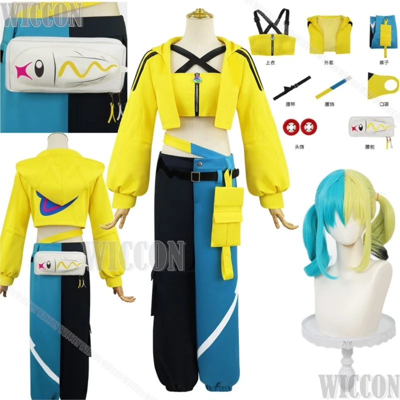 Canari Spiel Anime Spiel Z Cosplay EIN Kostüm Gelb Top Mantel Hose Gelb Blau Doppel Pony Perücke Prop Frau Mädchen Cos Halloween Party