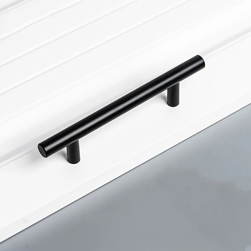 6er-Pack mattschwarze Edelstahl-Türgriffe für Küchenschubladen mit T-Griff, 76 mm/96 mm Lochabstand, 201 hohle Luxus-Türgriffe