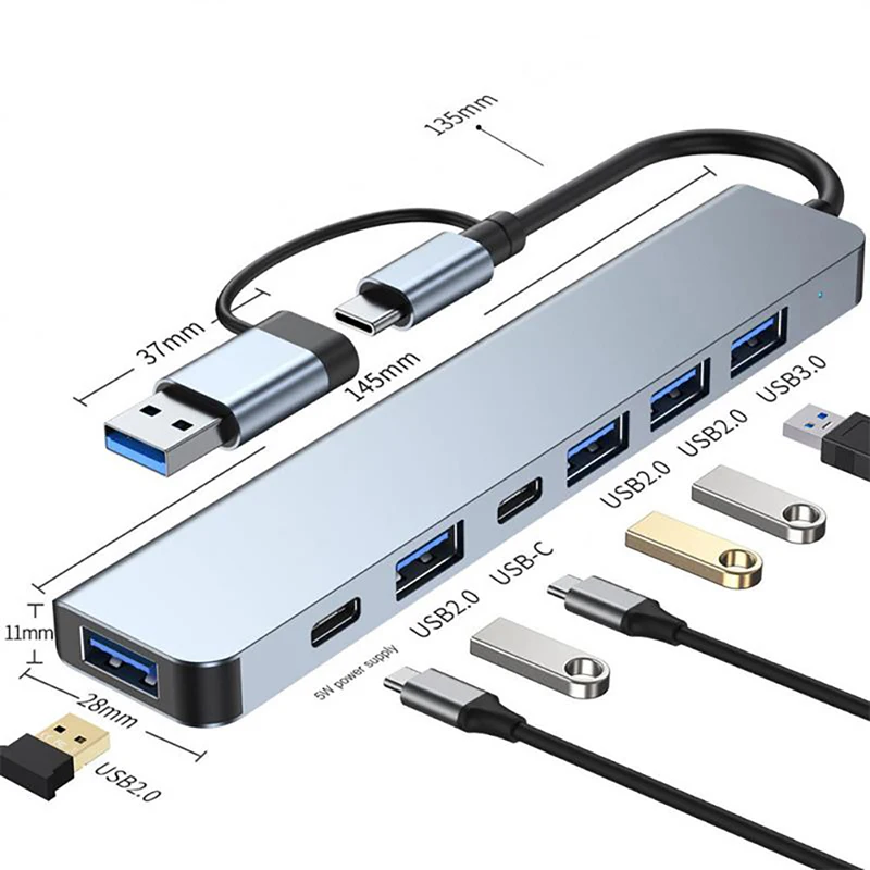 7 Ports USB 3.0 Typ C Hub 7 in 2 Konzentrator Dockingstation U Disk Kartenleser PD Schnellladung für MacBook Laptops PC Computer Image