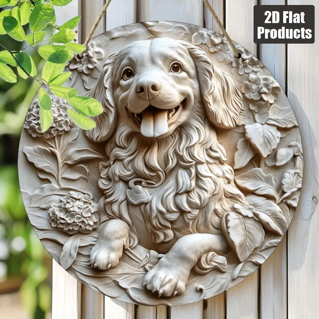 2D flach, 1 Stück Vintage Jack Russell Terrier Hundegesicht Wandkunst – 20,3 x 20,3 cm große runde Holztafel mit flachem 2D-gedrucktem Design,