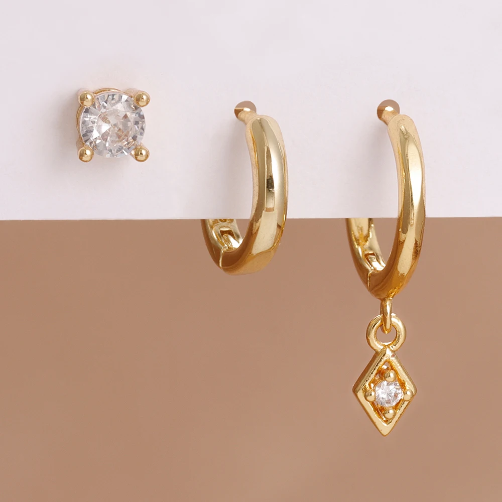 3PCS Neue Ankunft Exquisite 18K Gold Überzogene Zirkon Hoop Ohrring Set Für Frauen Anhänger Charme Ohrring Punk Unisex rock Schmuck