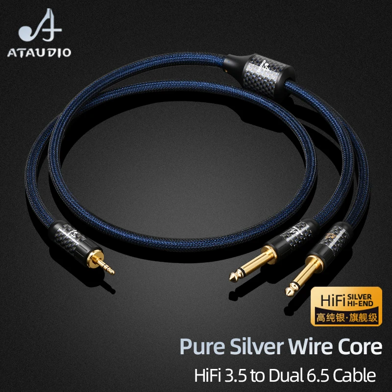 Reines Silber HiFi 3,5 mm auf Dual 6,5 mm Audiokabel für Telefonmixer Hi-End vergoldetes Stereo 3,5 Klinke auf Dual Mono 6,5 TS Kabel Image