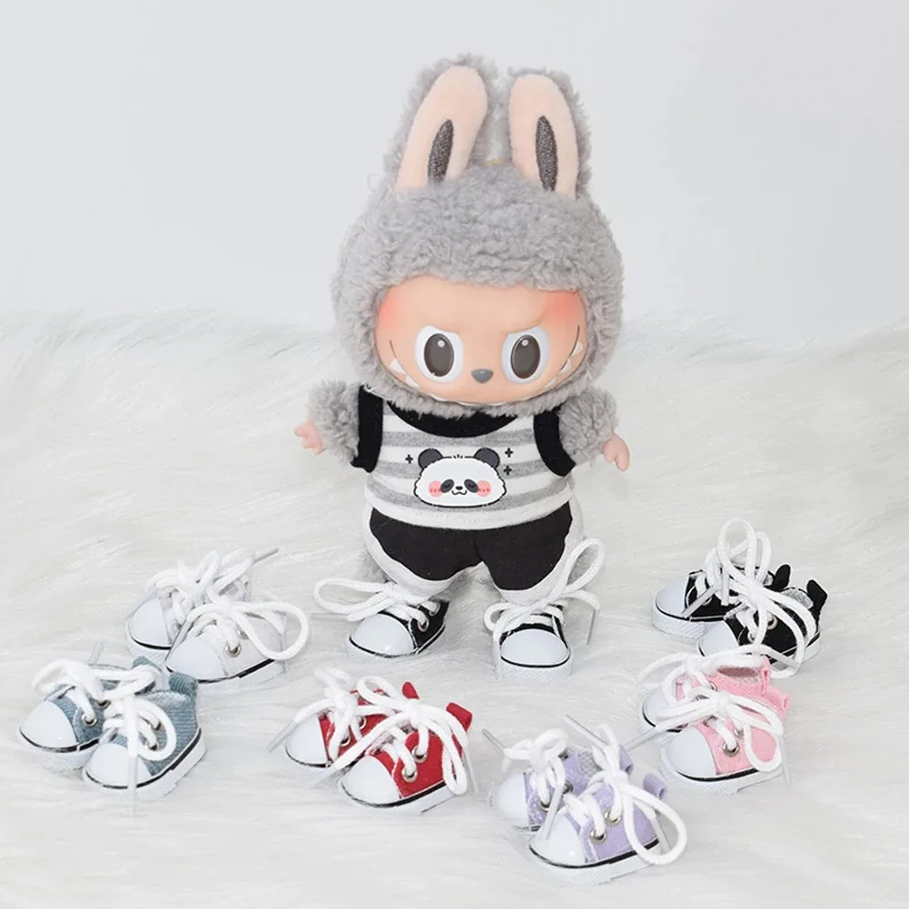 17 cm große Labubu-Puppenschuhe – lässige Sport-Sneaker aus Baumwolle für Labubu-Outfits, Kawaii-Puppenzubehör, atmungsaktive Puppenhaus-Schuhe