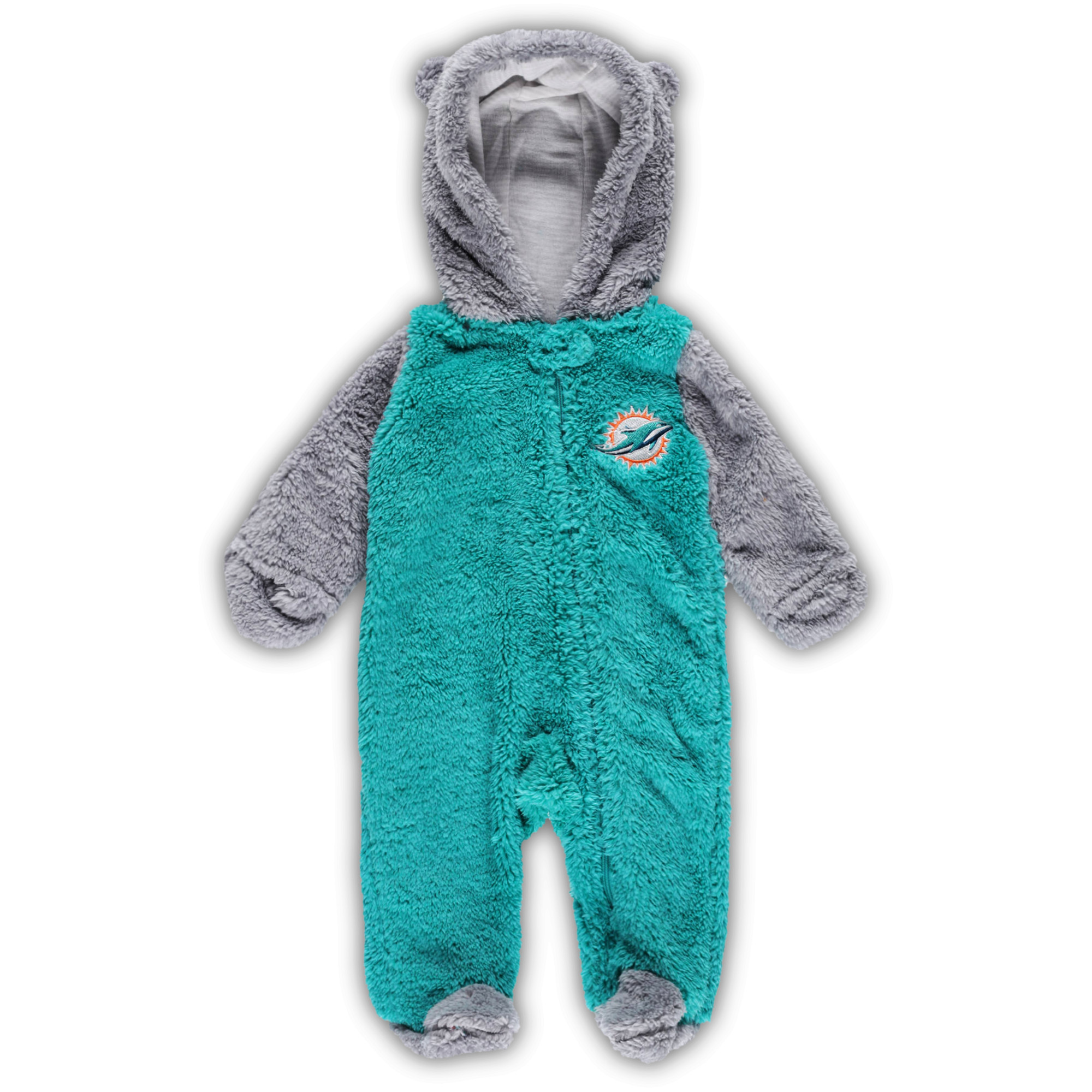 Miami Dolphins Game Nap Teddy Fleece-Wimpel mit durchgehendem Reißverschluss für Neugeborene und Kleinkinder, Aqua/Grau Image