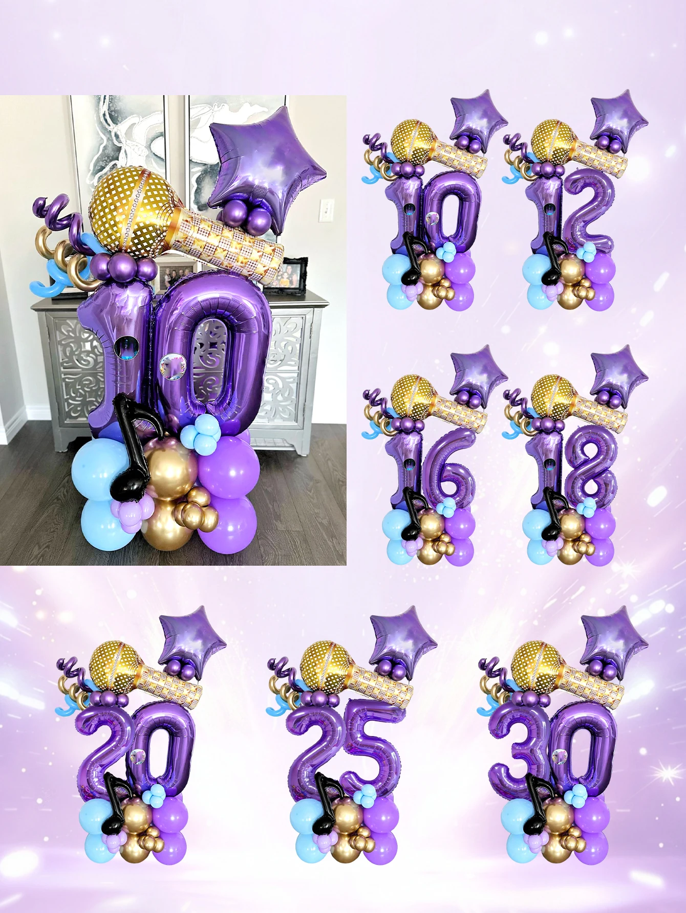 43-teiliges digitales Mikrofonsäulen-Ballon-Set, Disco-Thema, Geburtstage, Hochzeiten, Hip-Hop-Partys und Partydekorationen im 80er/90er-Jahre-Stil