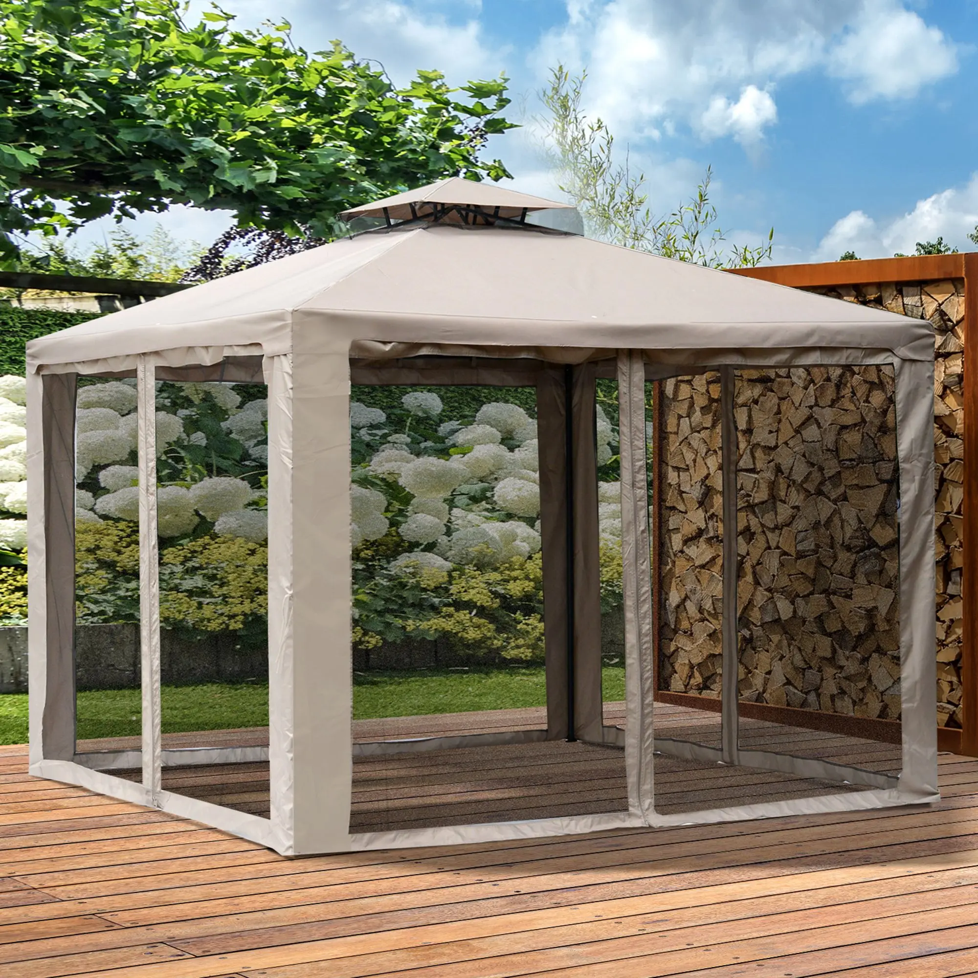 Gartenpavillon 3 x 3 m mit 4 Seitenteilen, wetterfest, Metall und Polyester, ideal für Gartenpartys und Veranstaltungen, Grau Image