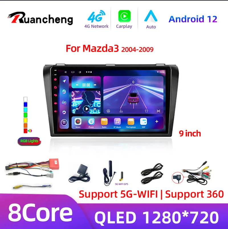 Core Android 13 Carplay per Mazda 3 2004 2005 2006 2007 2008 2009 Autoradio con lettore multimediale BOSE 2 Din Stereo GPS DVD