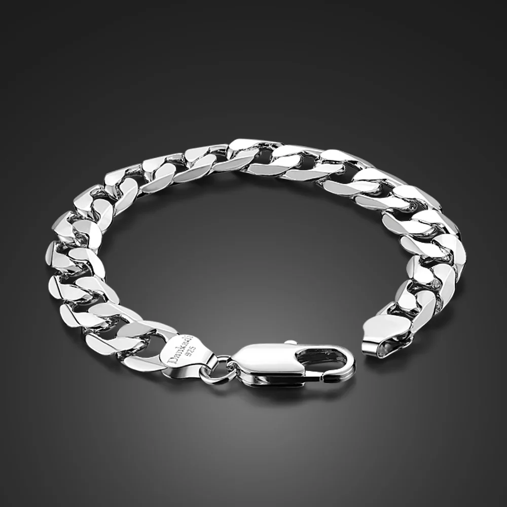 Vendita calda uomo 100% bracciale in argento Sterling 925 9 pollici larghezza 12MM bracciale a catena in argento massiccio con gioielli da uomo