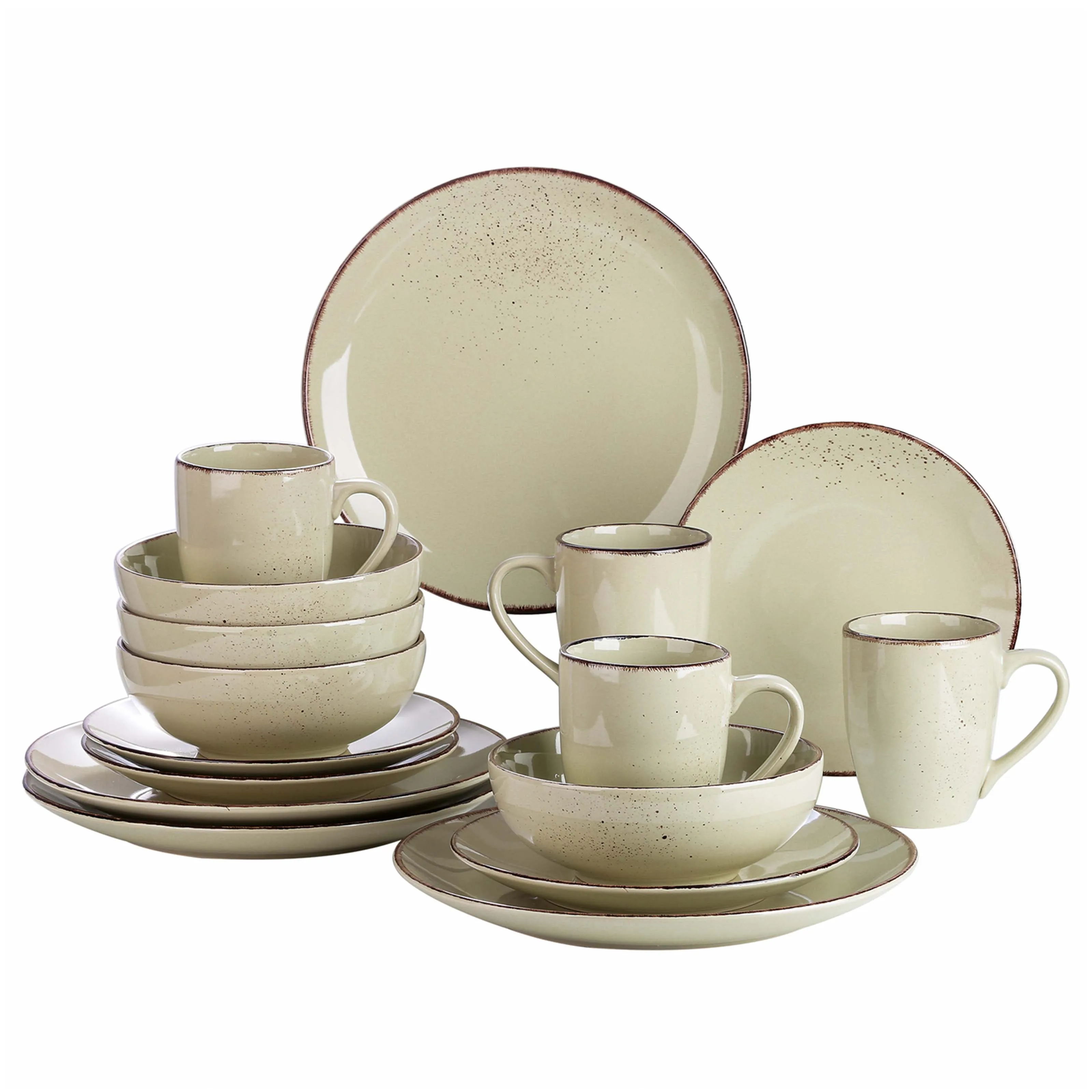 Vancasso 16/32 pezzi set di stoviglie in ceramica beige in gres con piatto piano/piatto da dessert/cucina da 800 ml/set di stoviglie per tazze