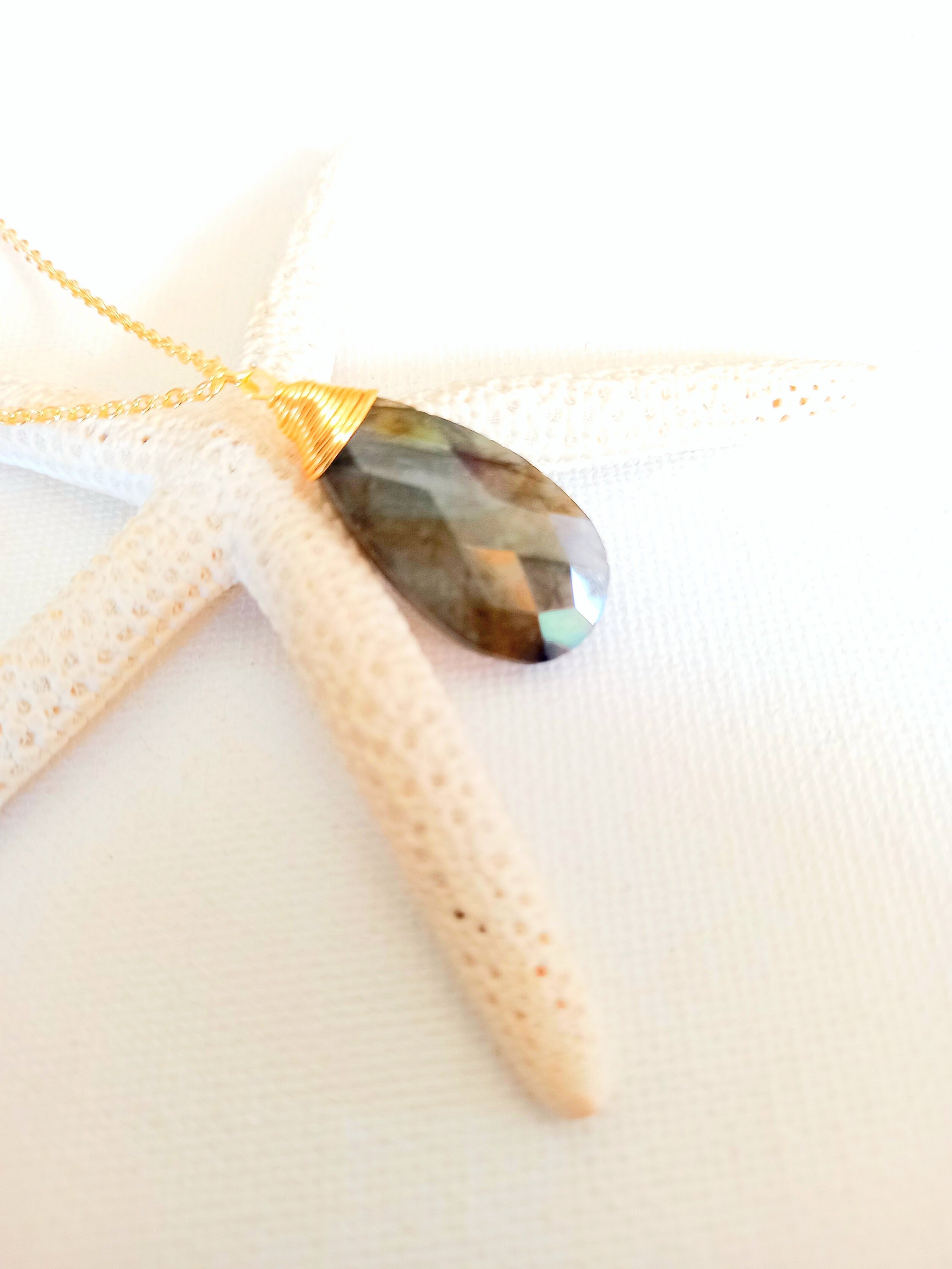 Collana labradorite Collana labradorite oro Ciondolo labradorite Gioielli labradorite Collana lunga labradorite naturale Regalo per la fidanzata