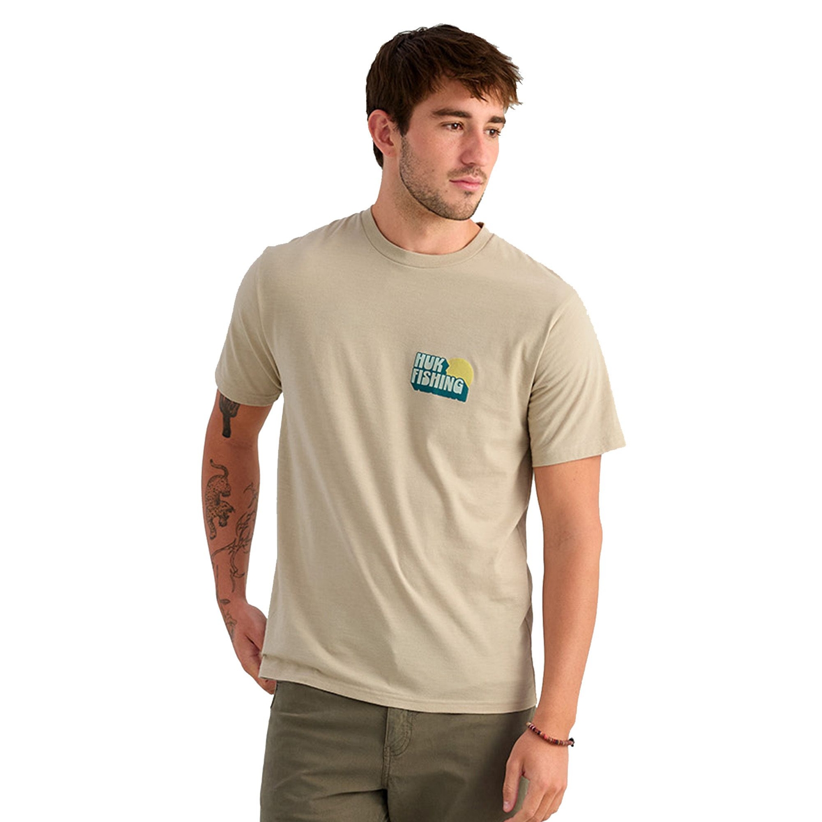 HUK Men's Bait 'N Fetch SS Tee (Size L) River Rock Heather, Poly + Cotton