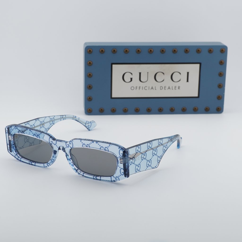 Gucci Accessories | Gucci Gg1426s 006 Square Sunglasses - Light Blue With Gg Pattern/Grey | Color: Blue/Gray | Size: 54 - 19 - 145